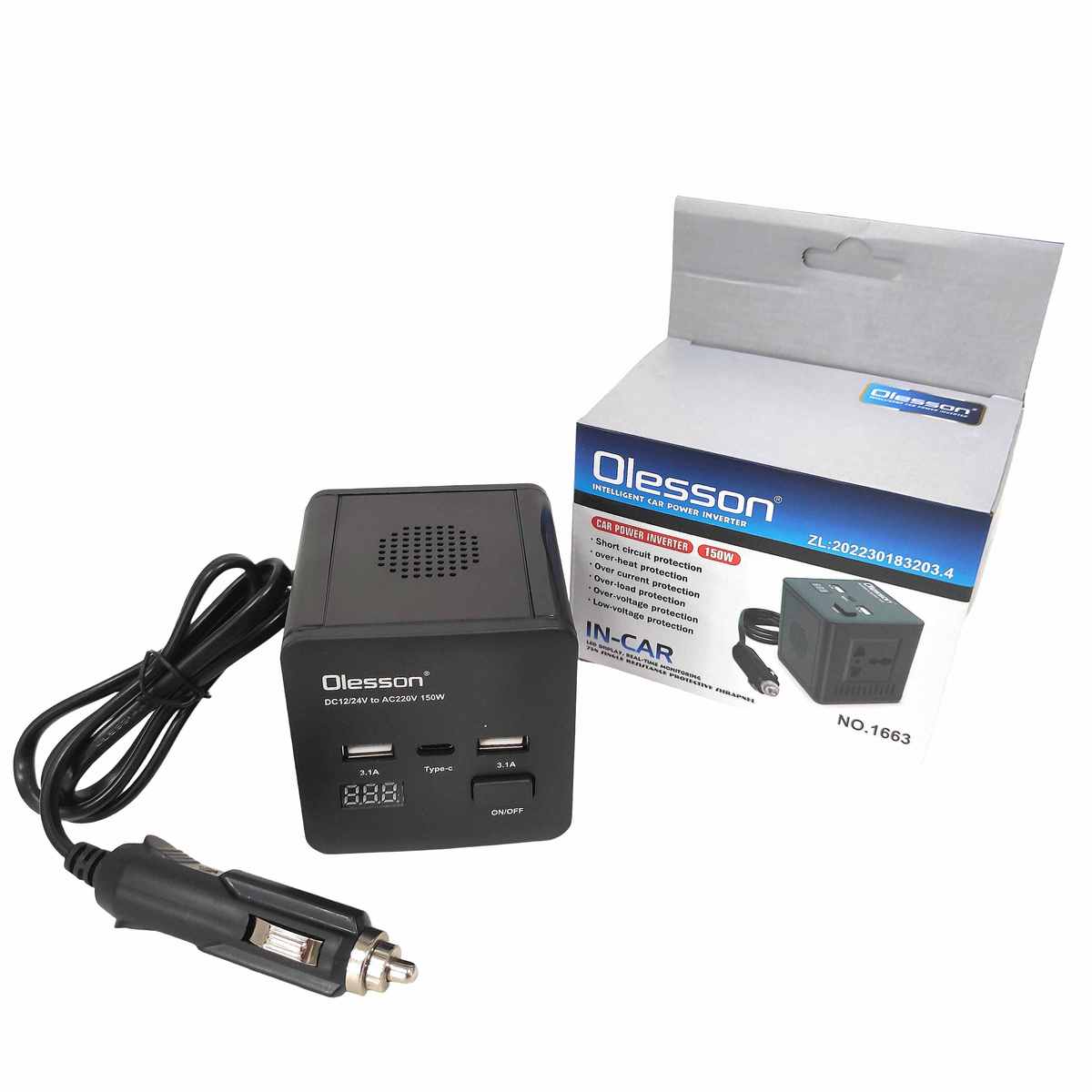 محول طاقة ذكي للسيارة Olesson 150W 220 V