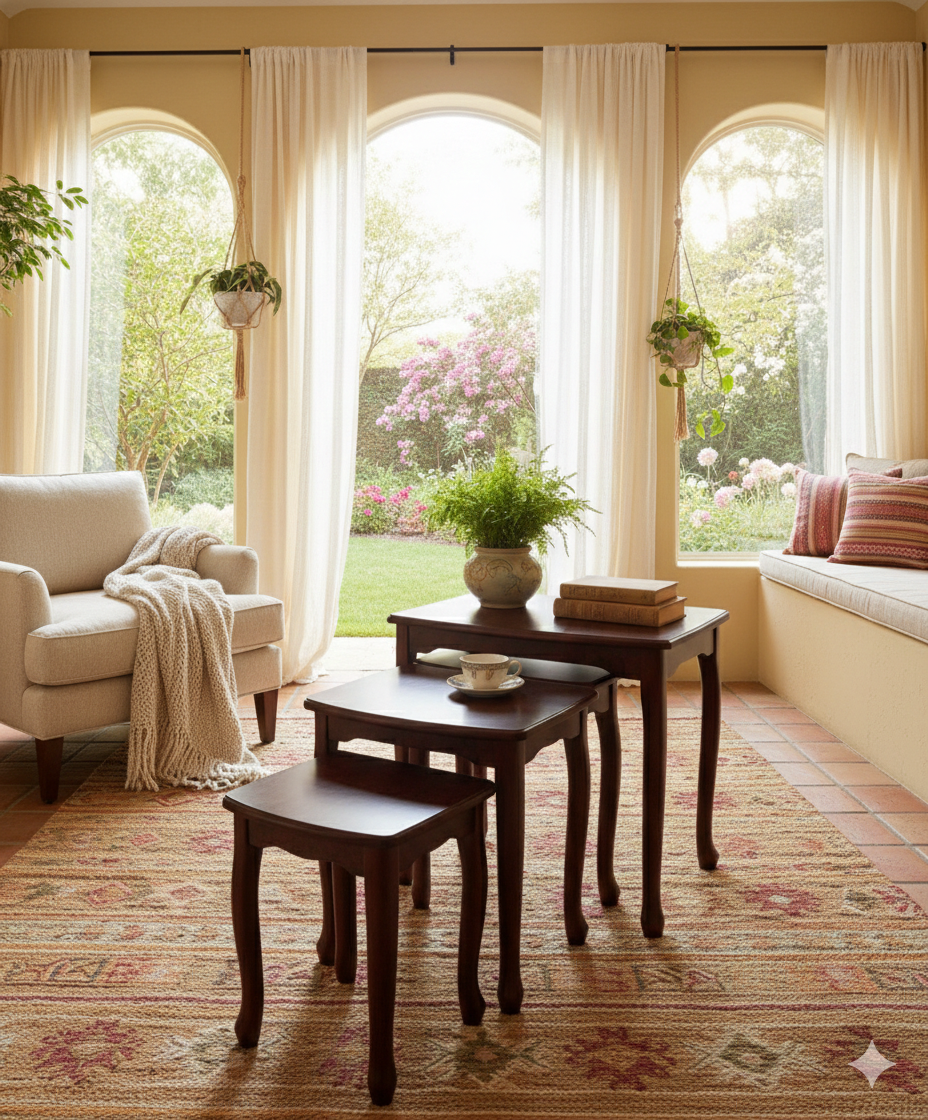 طقم 3 قطع طاولات بتصميم كلاسيكي