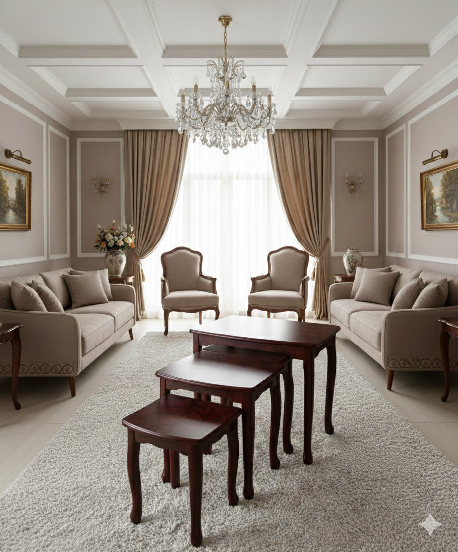 طقم 3 قطع طاولات بتصميم كلاسيكي